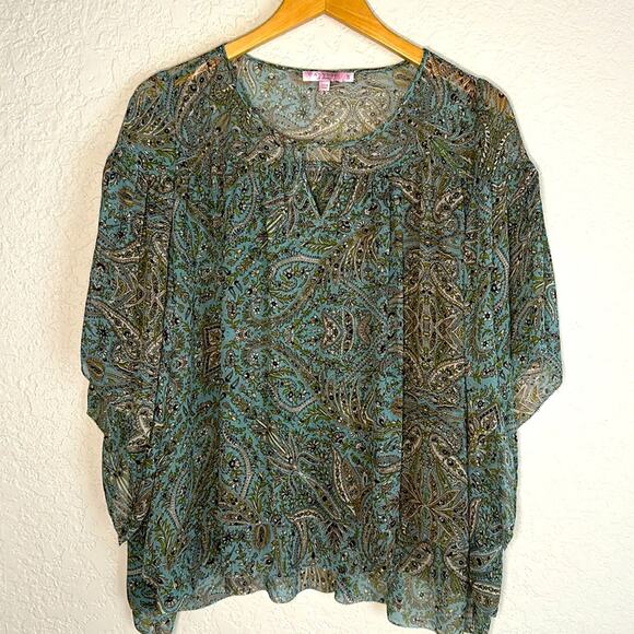 Calypso St. Barth 100% Silk Paisley Blue Blouse Top Boho Peasant Cottage Fairy - Picture 4 of 6